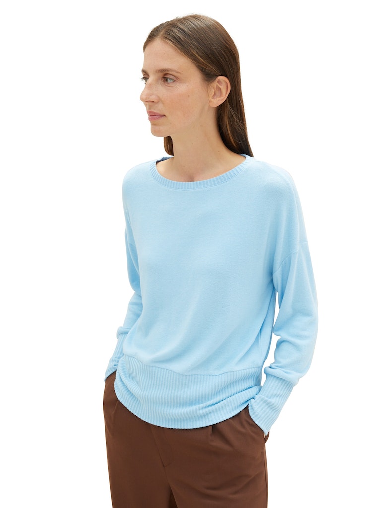 TOM TAILOR T-shirt cosy plain rib mix Clear Light Blue Melange online kaufen