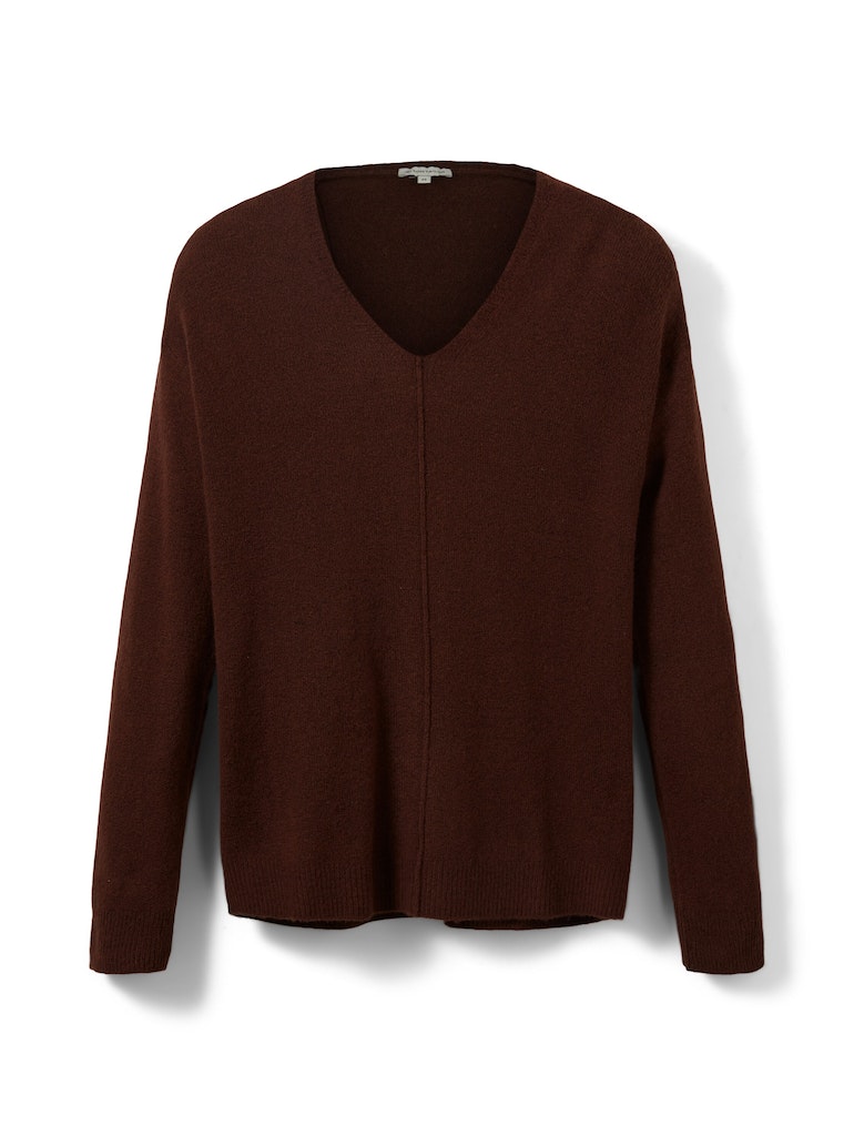 TOM TAILOR Knit cozy v-neck pullover grounded brown melange online kaufen