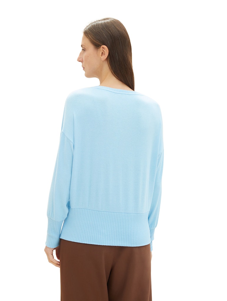 TOM TAILOR T-shirt cosy plain rib mix Clear Light Blue Melange online kaufen